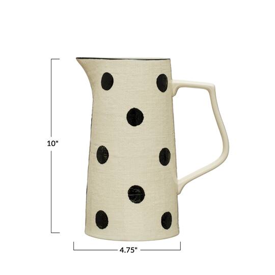 Hello Honey® Ivory & Black Polka Dot Farmhouse Stoneware Pitcher